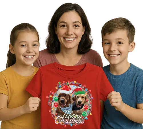 Family designing custom holiday tees